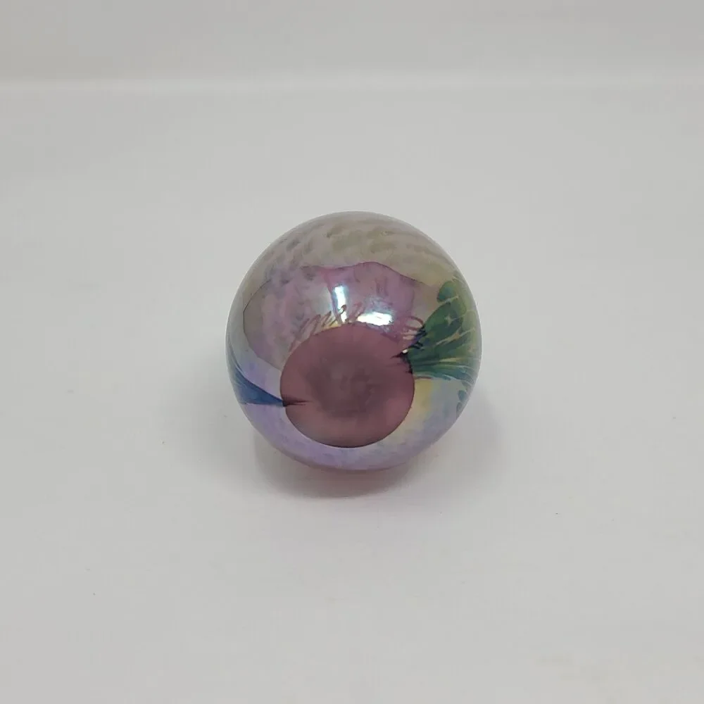 Vintage GES 94 Iridescent Egg Glass Eye Studio Art Paperweight Dated Signed